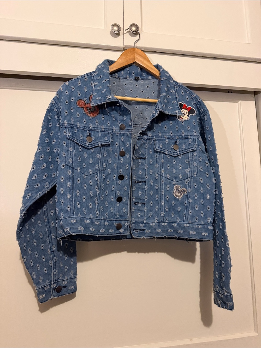Denim Cropped Jacket with Embroidered Mickey Patch - Blue